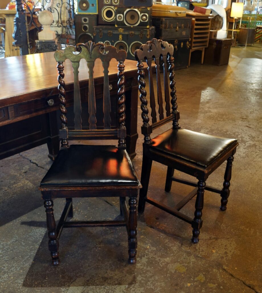 Antique Chair w Black Vinyl Seat and Turned Spiral Back