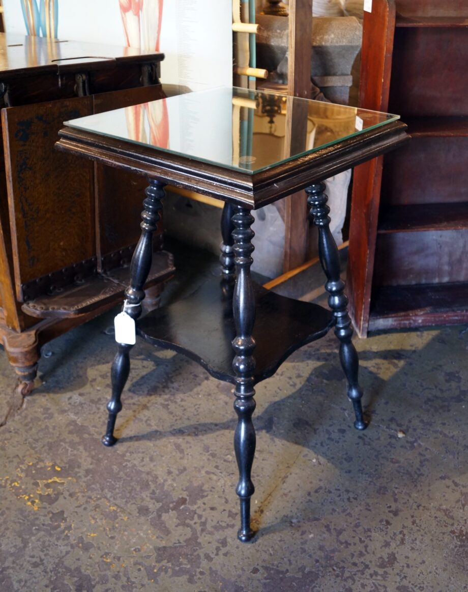 Antique Black Square Side Table w Turned Legs