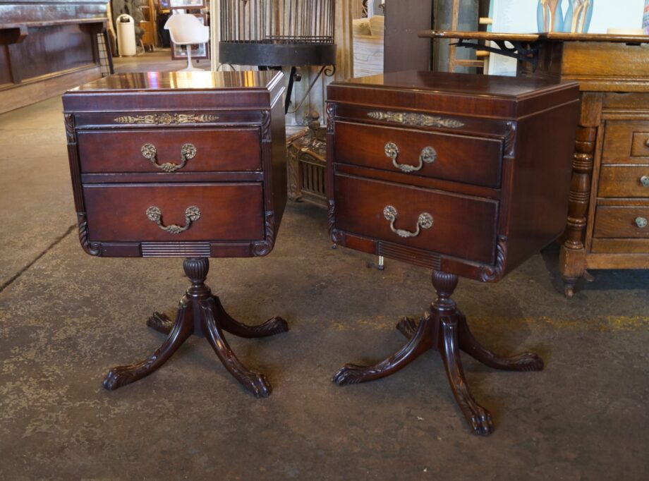 Antique 2 Drawer Night Stand w Pedestal Claw Feet PAIR