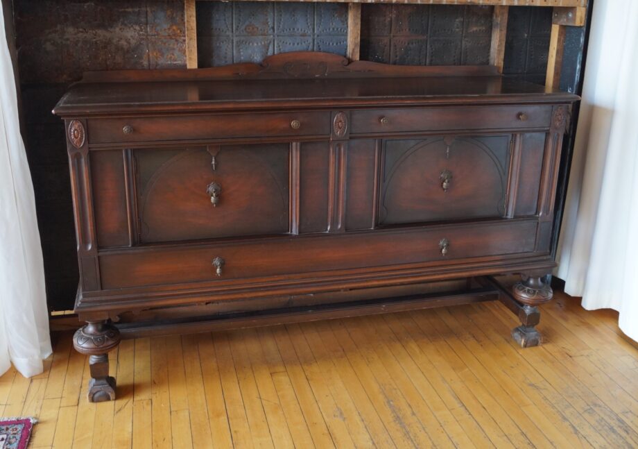 Antique Buffet w Bookmatched Doors and Pediment