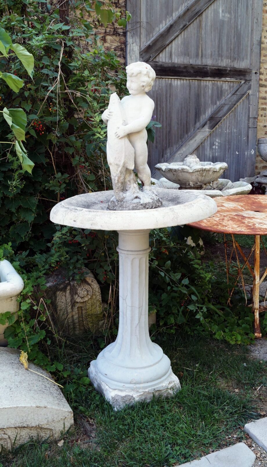 Boy w Fish Pedestal Fountain