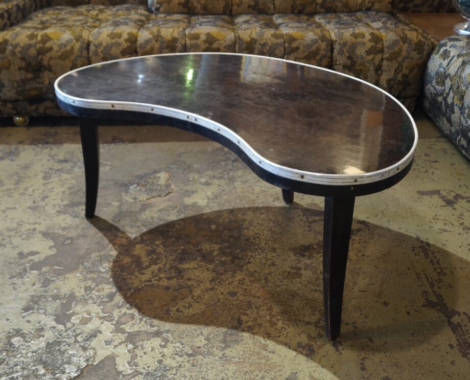 Black Retro Kidney Table w Metal Trim