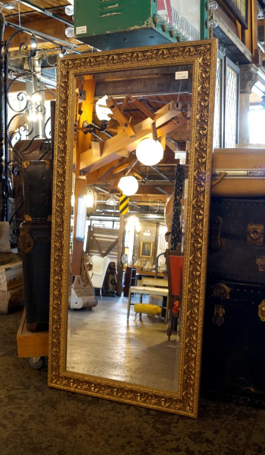 Large Beveled Mirror w Ornate Gold Frame