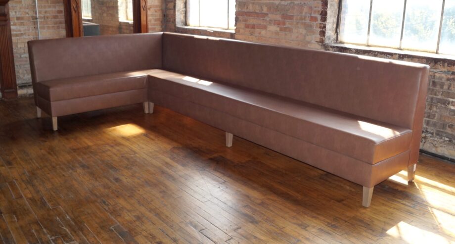 Extra Long Brown Leather Textured Vinyl Banquette