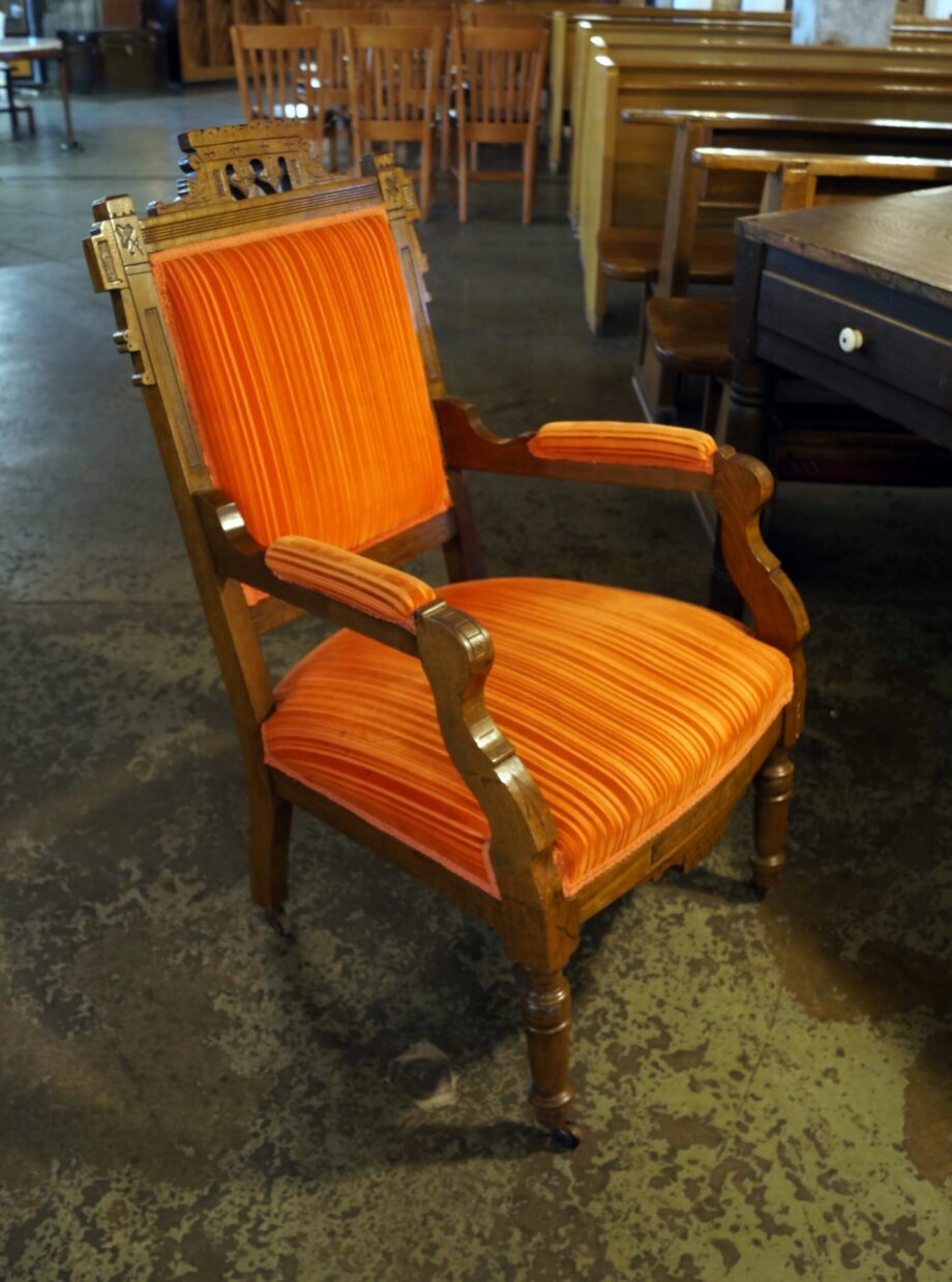 Red Striped Eastlake Parlor Chair