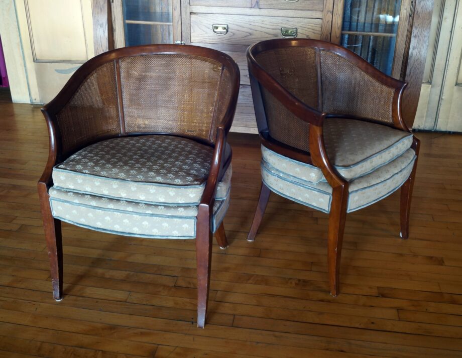 Cane Club Chair w Flower Pattern Seat PAIR