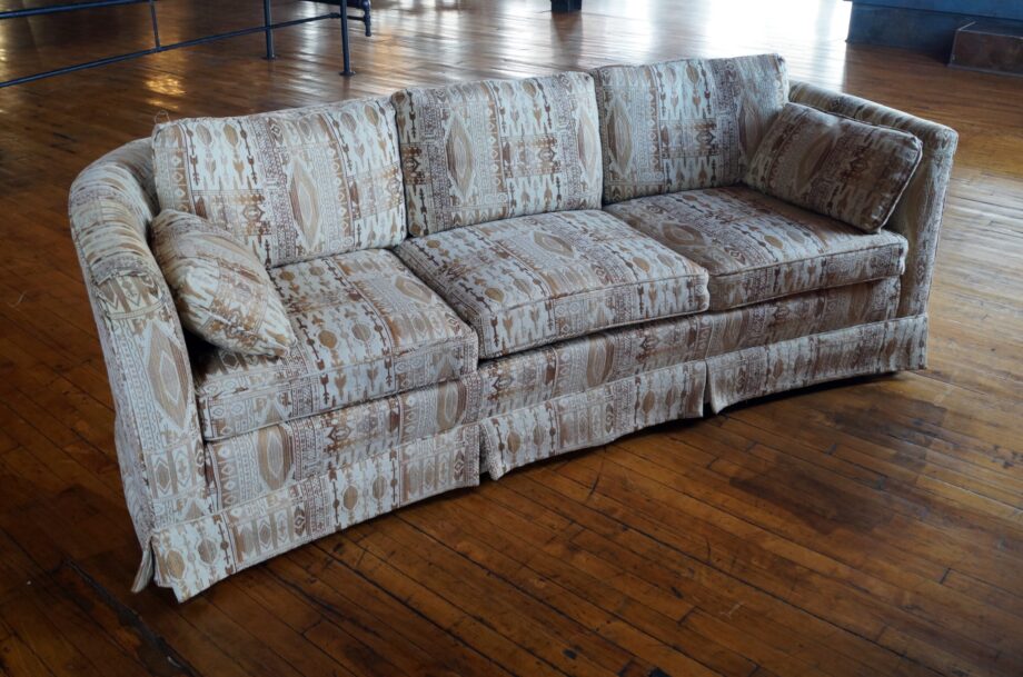 Drexel Tan Ikat Pattern Curved Sofa 78x33x27