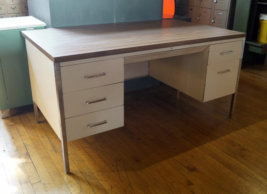 Vintage Steel Desk w Laminate Top and Chrome Legs