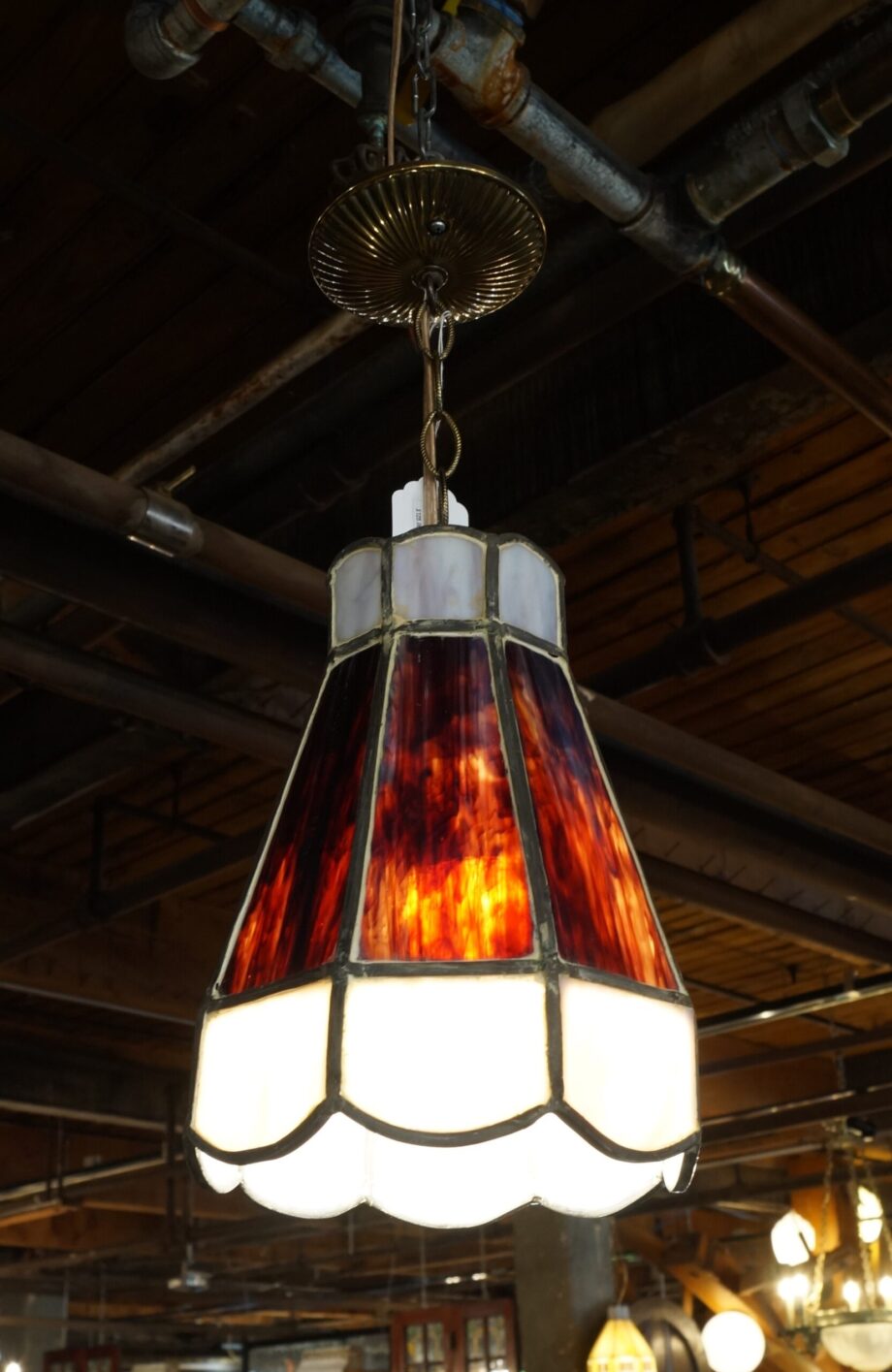 Small Red Tiffany Style Stained Glass Hanging Light