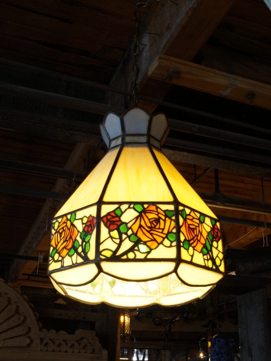 Stained Glass Tiffany Style Hanging Light w Roses