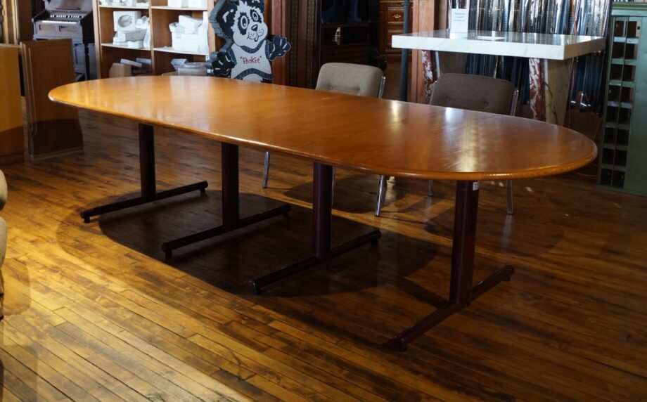 Oak Veneer Conference Table w 4 Black Pedestal Legs