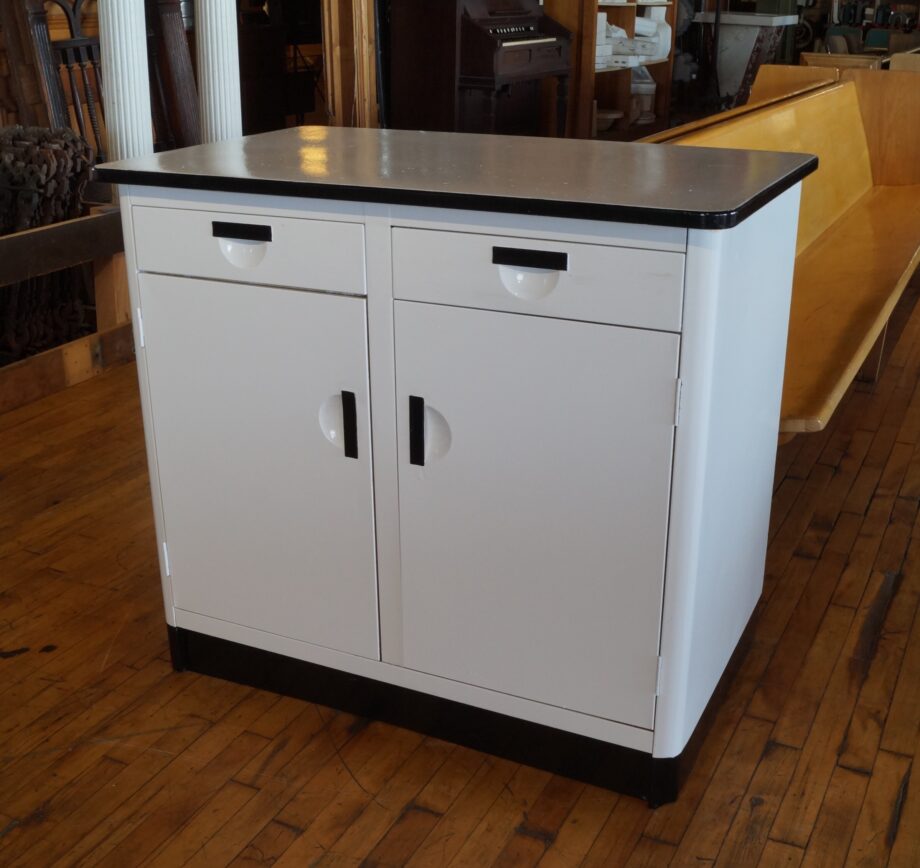 Vintage Black and White Metal Kitchen Cabinet