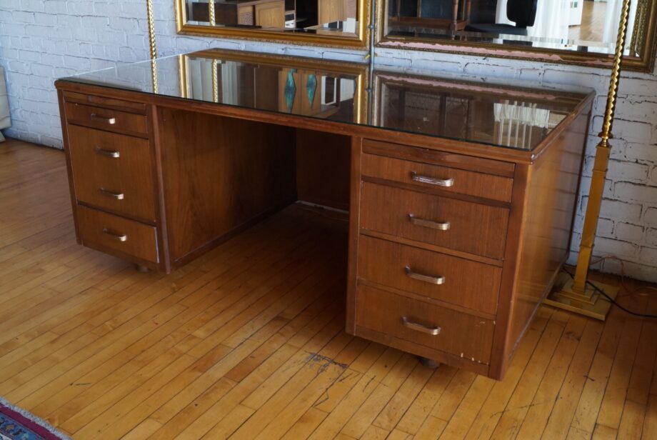 Vintage Executive Desk w Glass Top