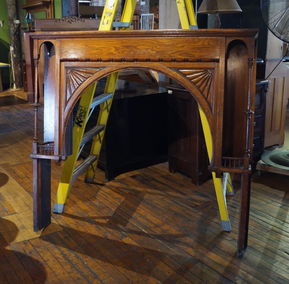 Wood Half Mantel w Arch Firebox and Ray Panels