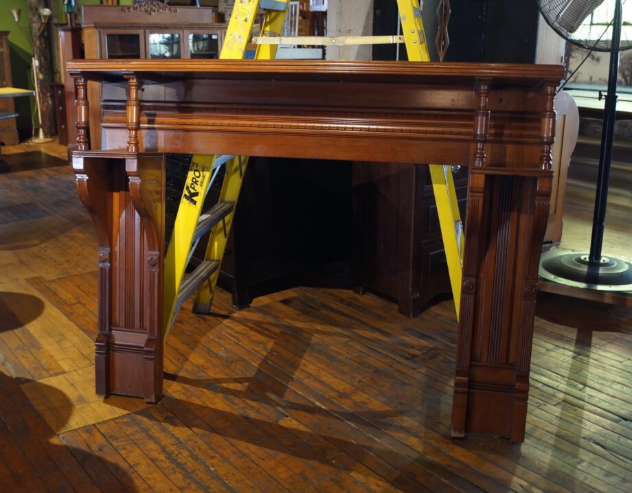 Antique Half Mantel w Double Shelf Spindles and Carved Detail