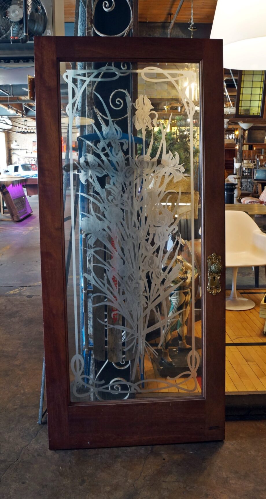 Entry Door w Etched Glass Flowers