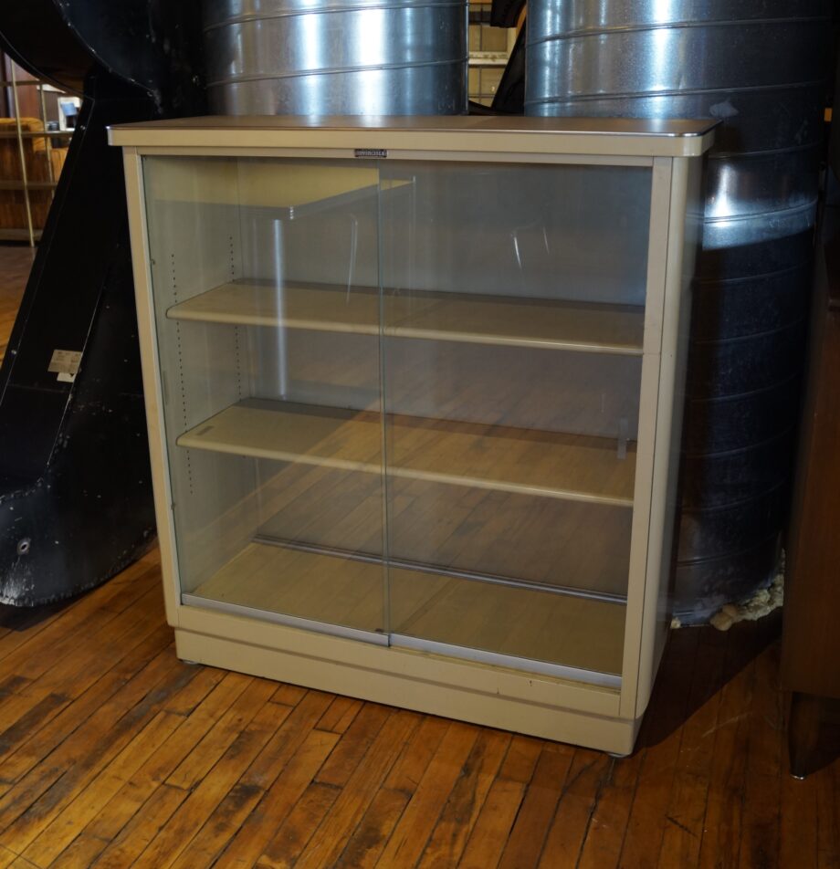 Antique Steel Bookcase w Sliding Glass Doors by Invincible