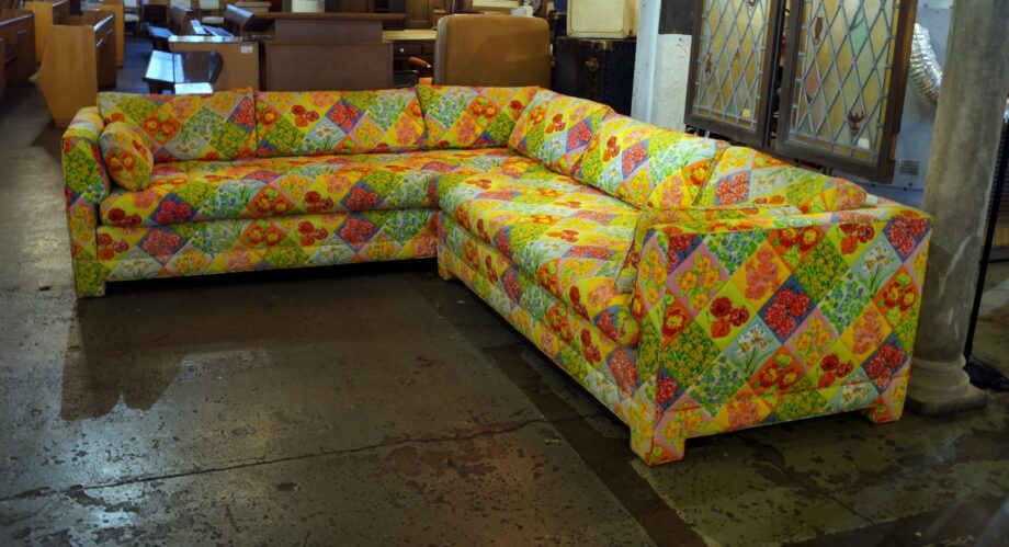 Quilt Pattern w Flowers Sectional Sofa by Richard Himmel