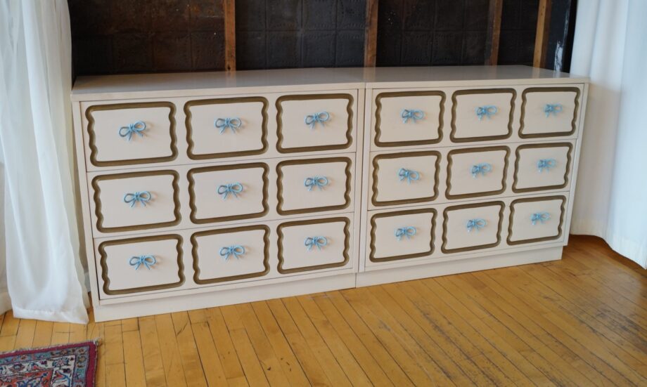 Vintage White 3 Drawer Dresser w Bowtie Pulls