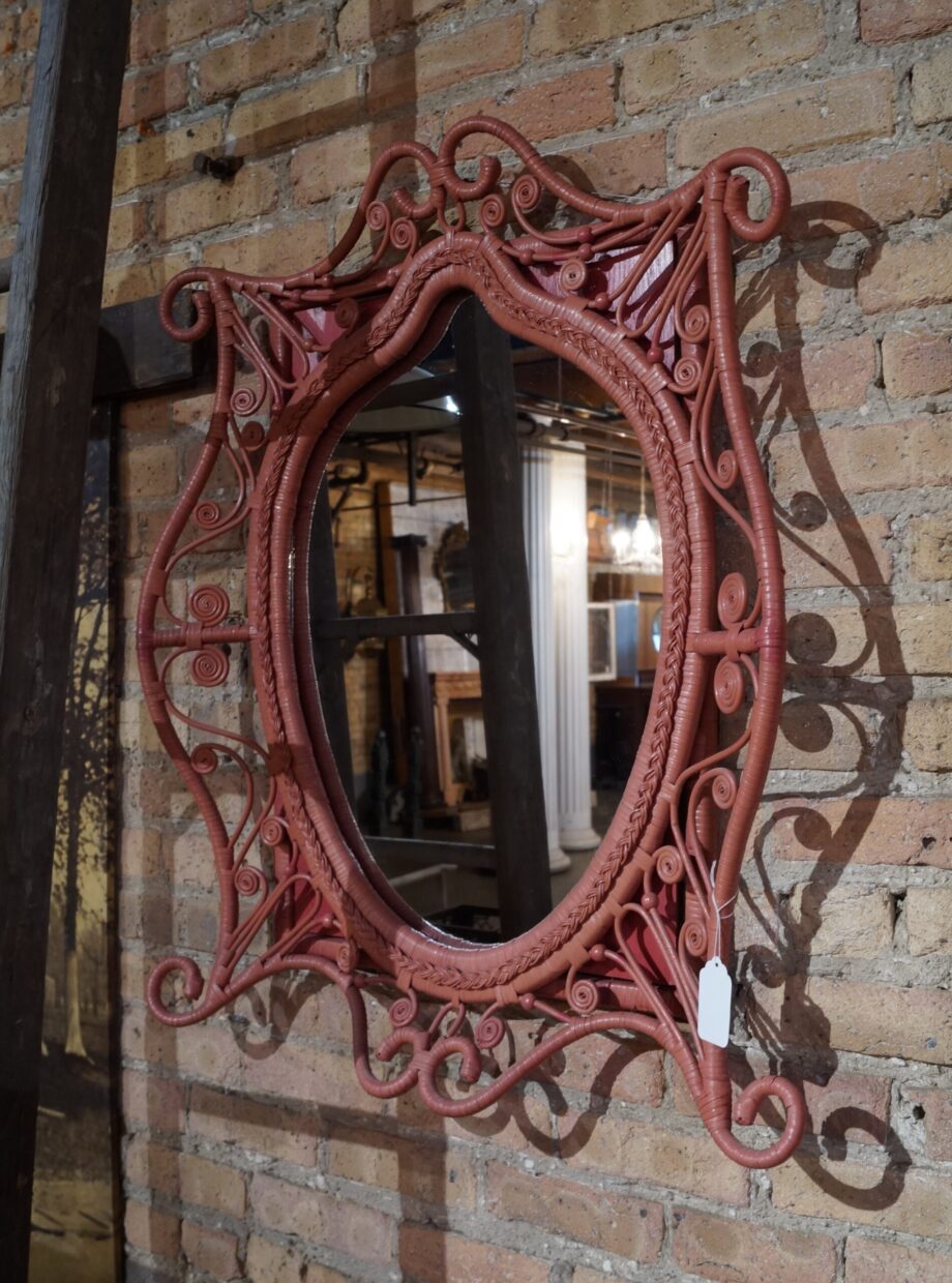 Pink Wicker Frame Mirror