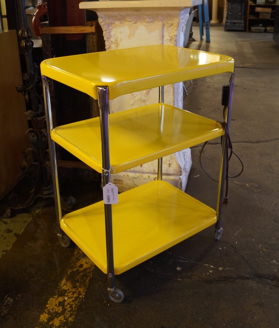 Vintage Yellow Bar Cart w Outlet