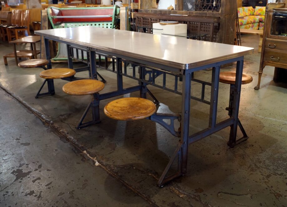 Industrial Cafeteria Table w 8 Swing Out Seats