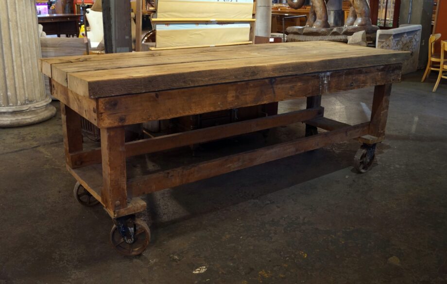 Large Work Table on Wheels w Old Growth Top