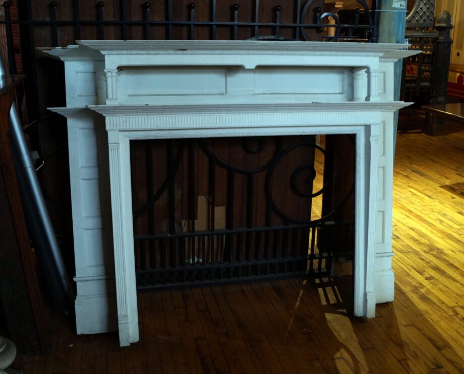 White Painted Mantel w Double Shelf and Grouped Columns