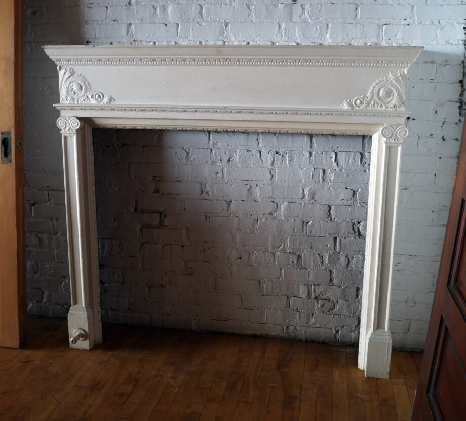 White Painted Mantel w Foliate Corners