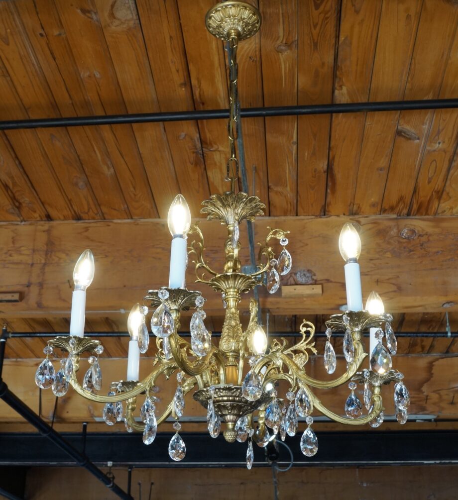 6 Light Brass Nouveau Chandelier