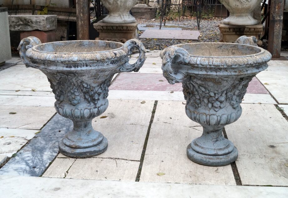 Cast Concrete Garden Urn w Handles PAIR