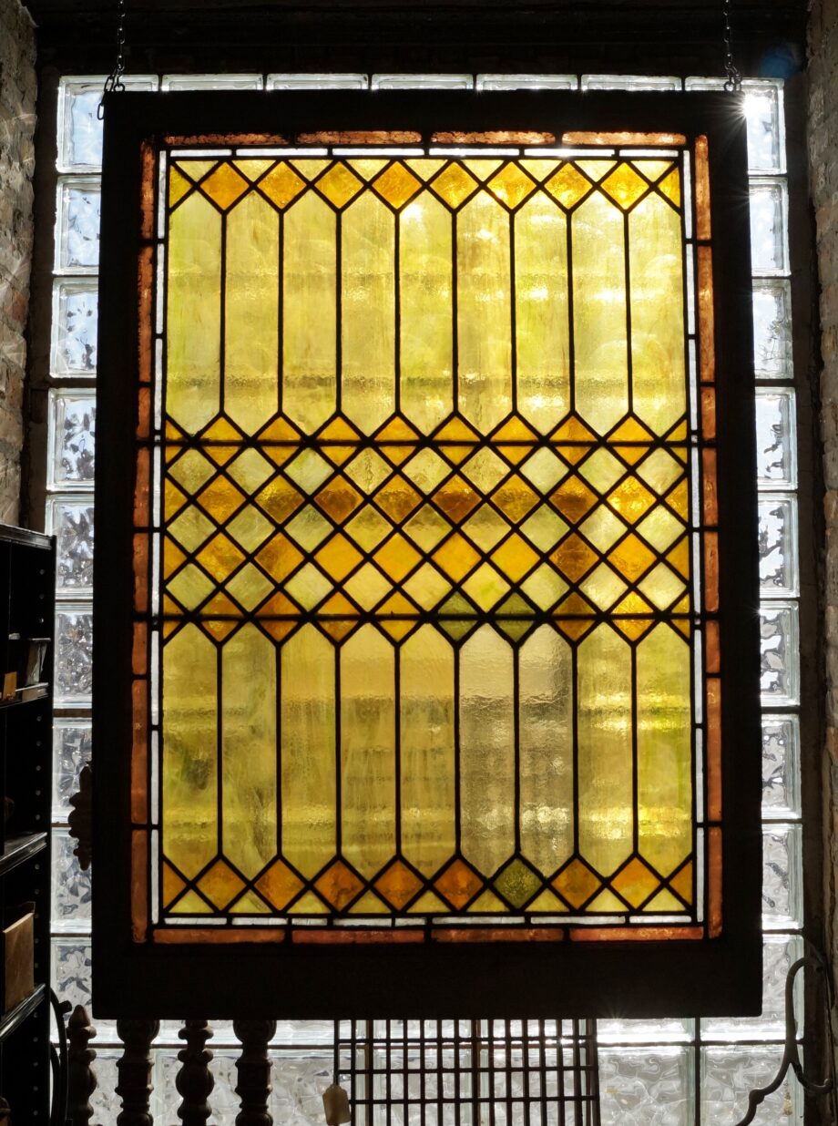 Large Yellow Diamond and Picket Fence Stained Glass