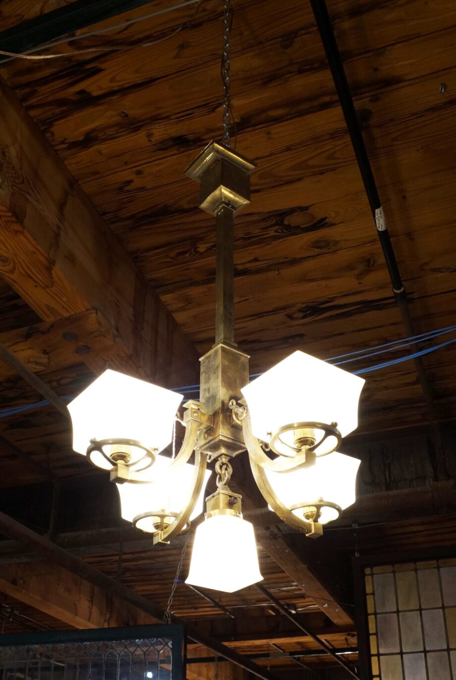 Brass 5 Light Mission Chandelier