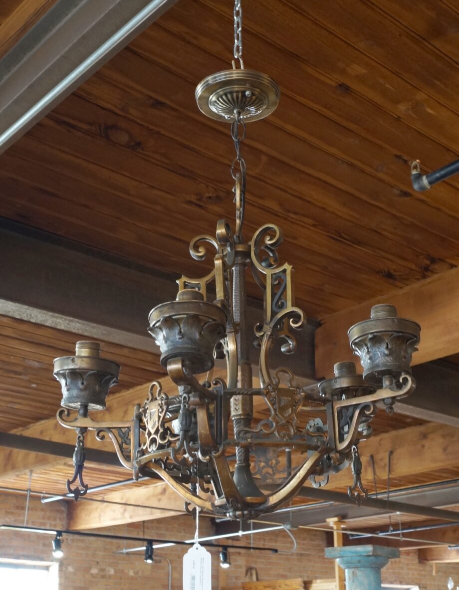 Brass 5 Light Gothic Chandelier w Shields from Pint