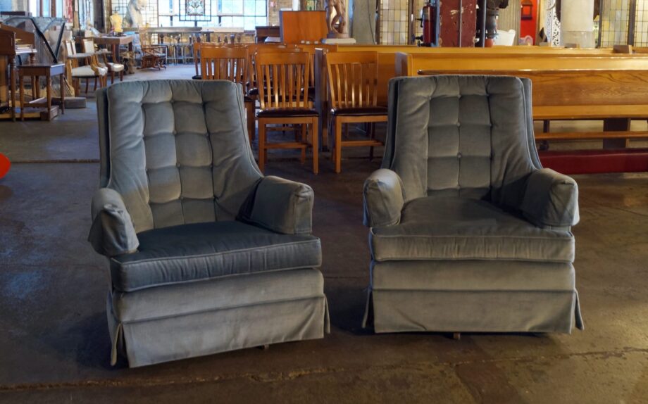 Blue Wingback Swivel Rocker PAIR by Sam Moore