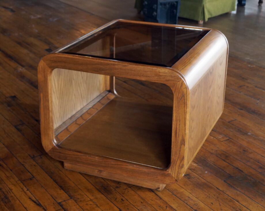 Smokey Glass Top Rounded Side Table