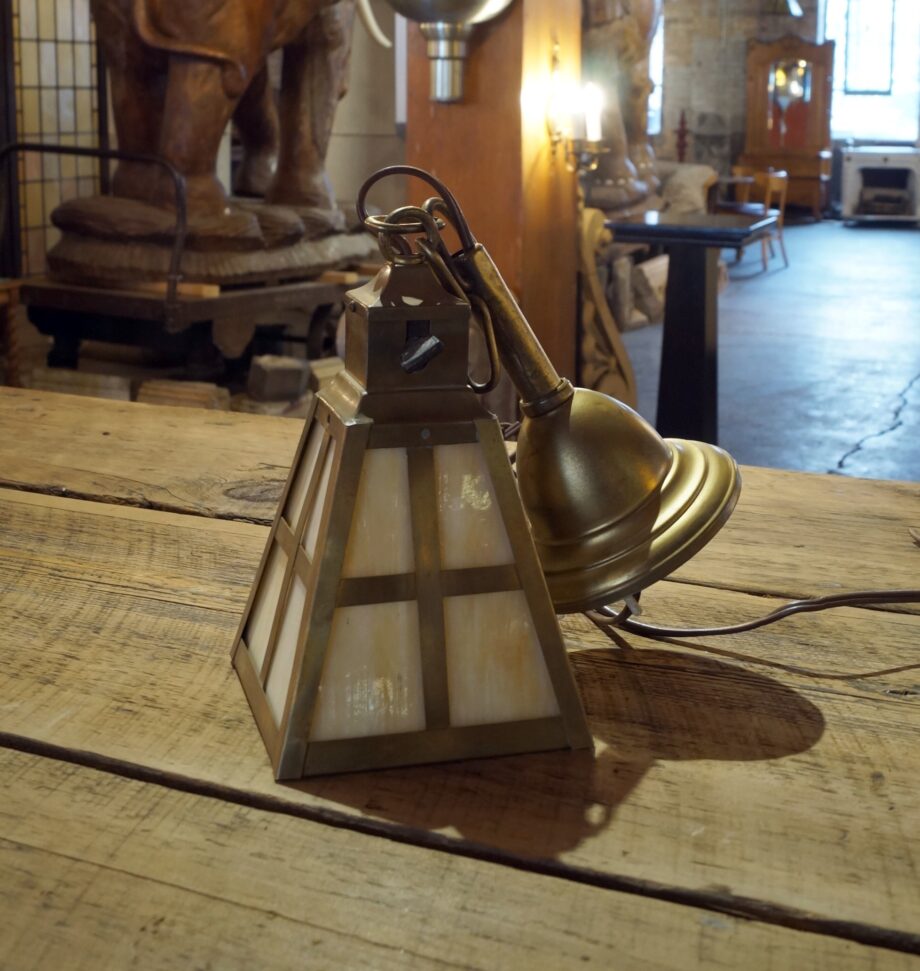 Brass w Slag Glass Shade Hanging Light