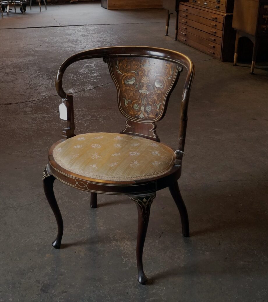 Antique Hand Painted Mahogany Tub Chair