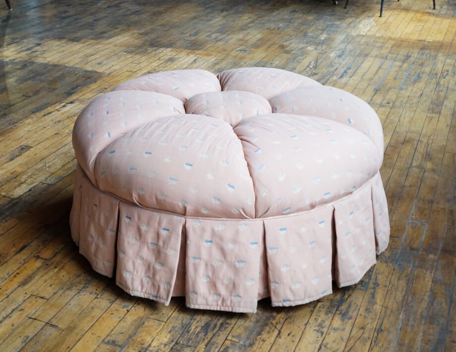 Pink Puffy Ottoman w Abstract Flowers