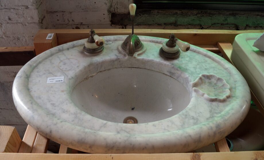 Oval Marble Sink w Ornate Pipe Leg Base