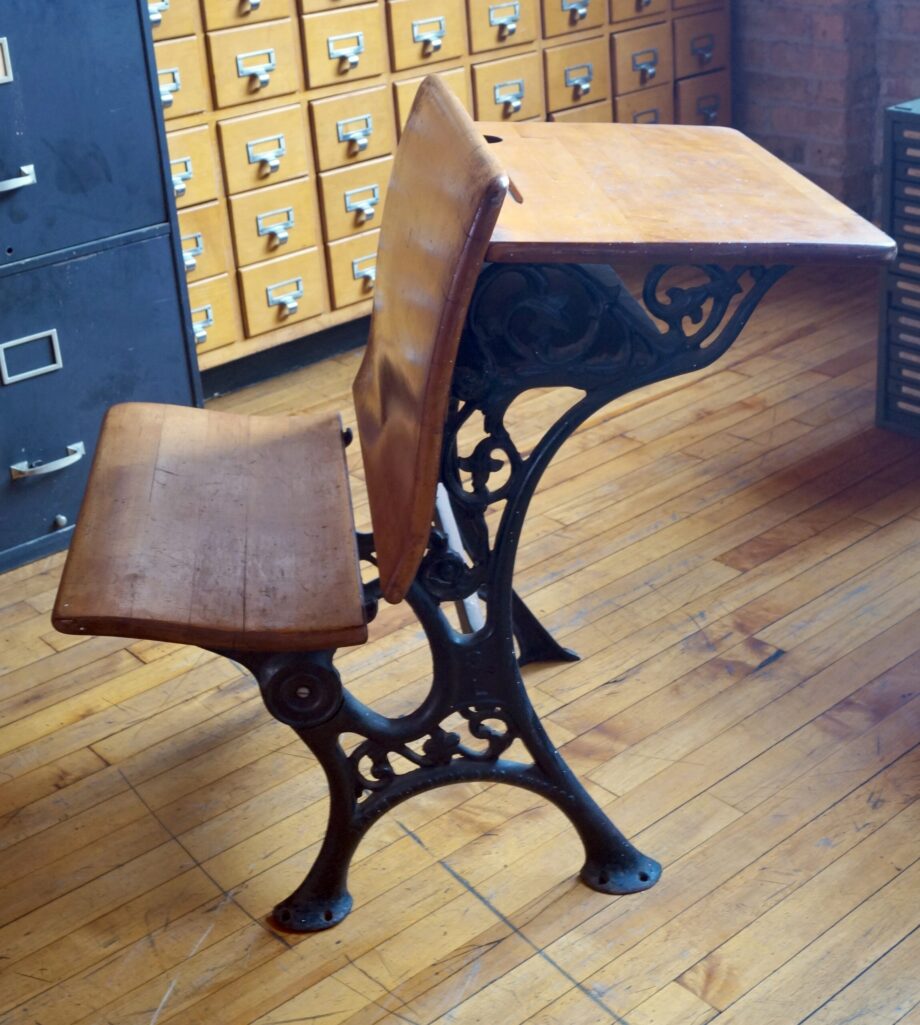 Antique School Desk W Built In Chair