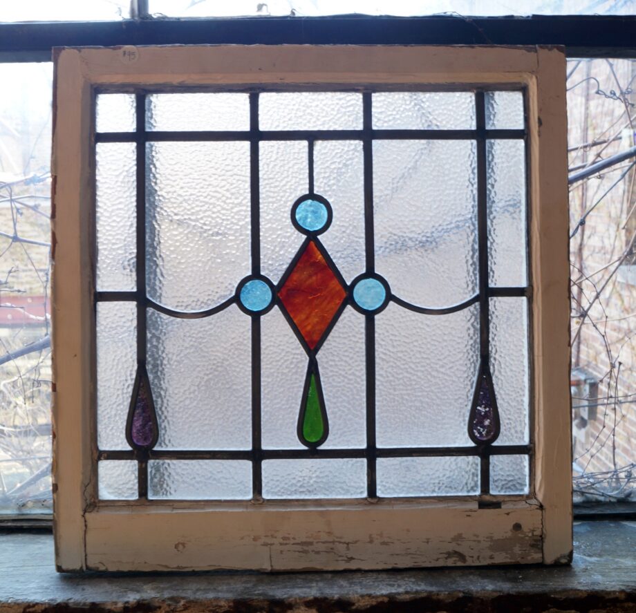 Small Stained Glass w Red Diamond and Blue Circles