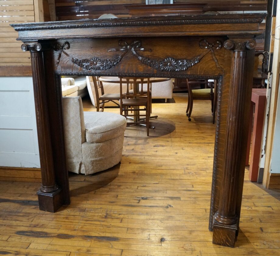 Dark Wood Mantel w Ribbons and Columns