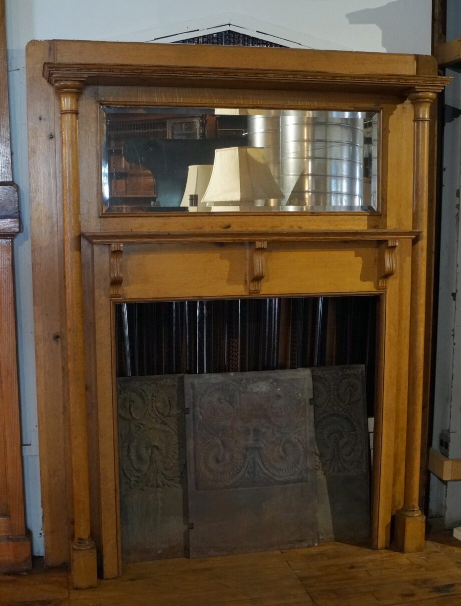 Blonde Wood Mantel w Mirror and Plain Columns