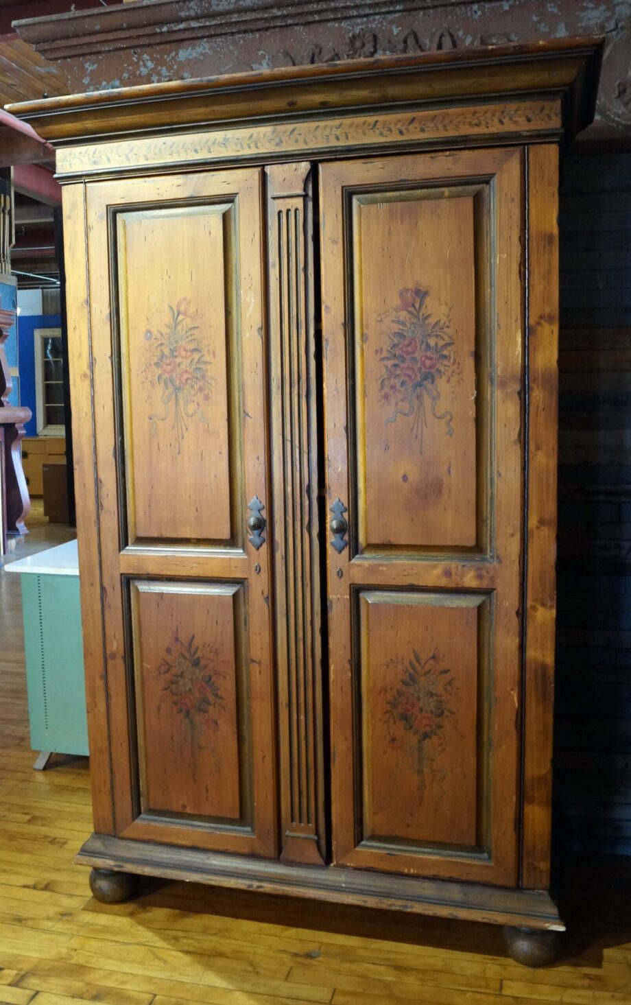 Large Armoire w Floral Painted Doors