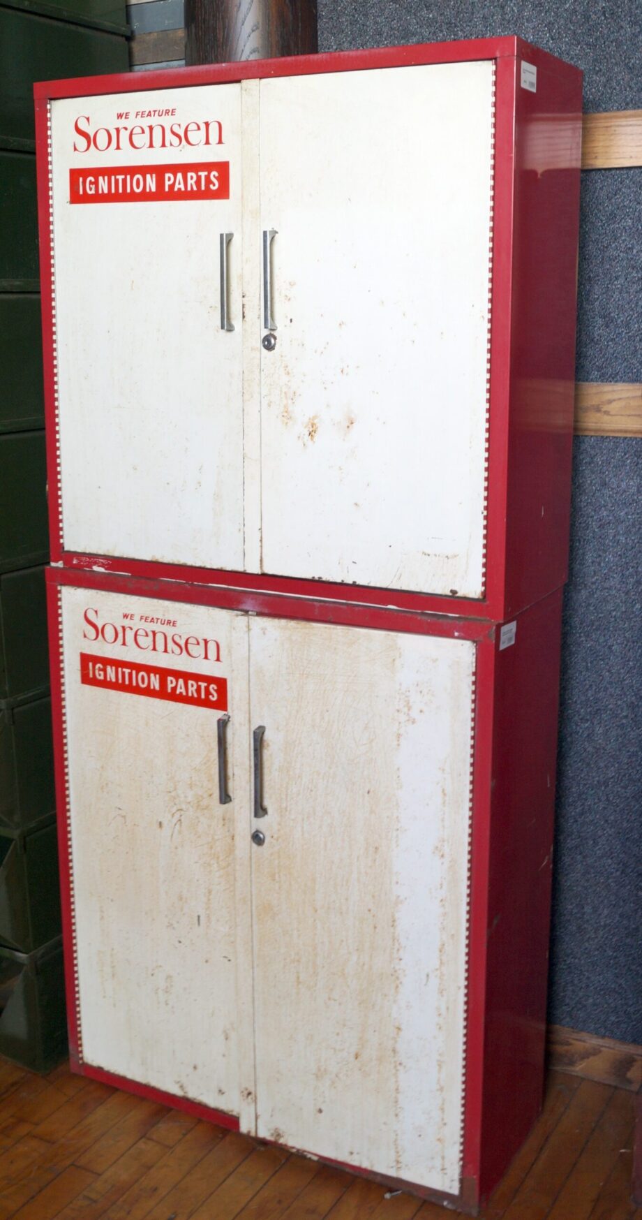 Tall Red and White Industrial Mechanic Cabinet