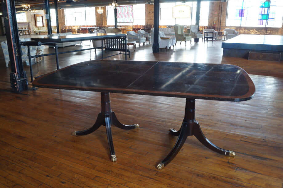 Dark Dining Table w Light Trim and Gold Feet 3 leaves