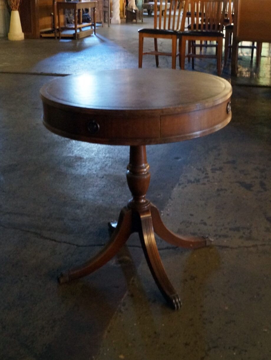 Antique Wood Drum Table w Single Drawer