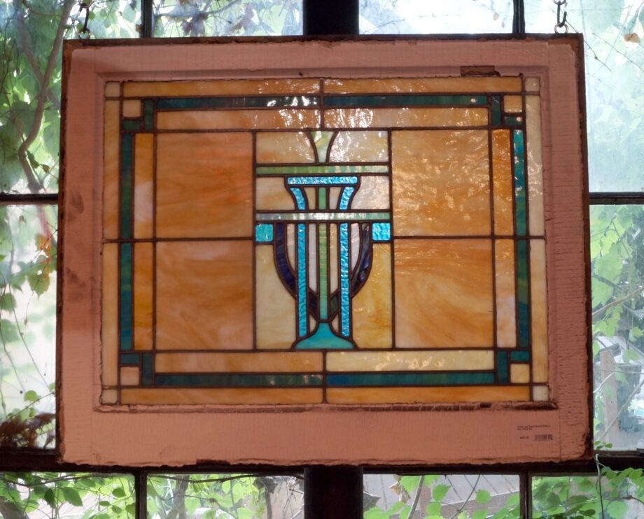 Yellow and Green Stained Glass w Vase