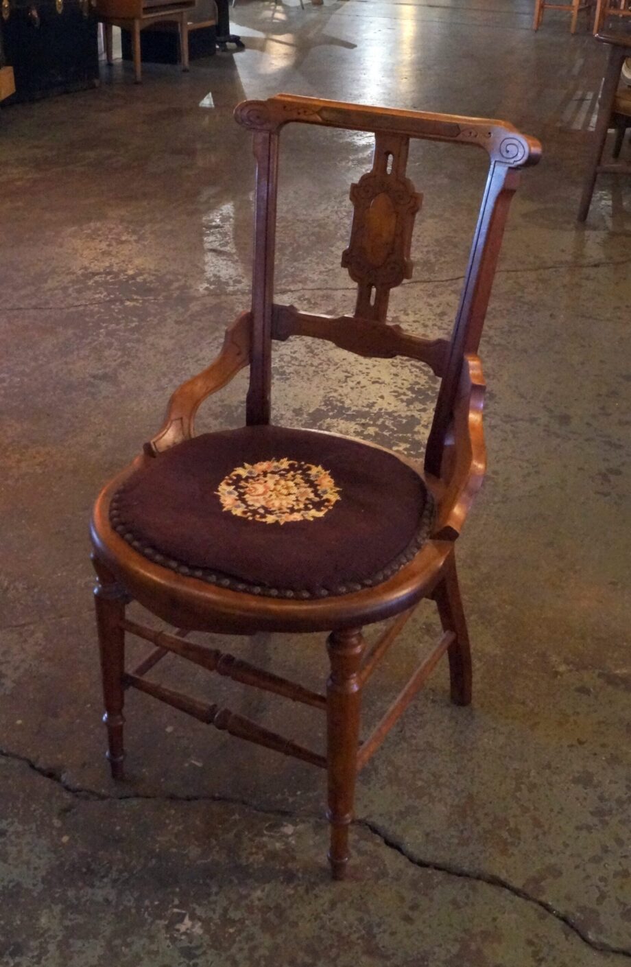 Wood Chair w Needle Point Seat